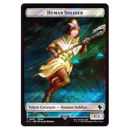 Human Soldier 0001 card from the Magic The Gathering set Universes Beyond - Final Fantasy - Commander - Tokens