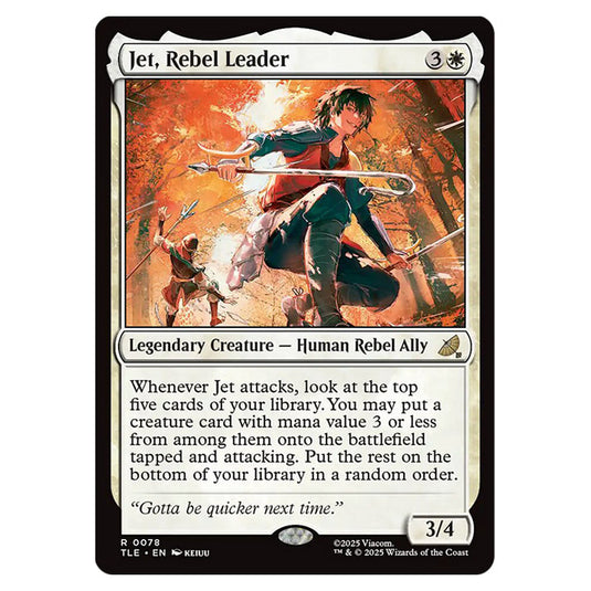 Jet, Rebel Leader 0078 card from the Magic The Gathering set Avatar: The Last Airbender Eternal