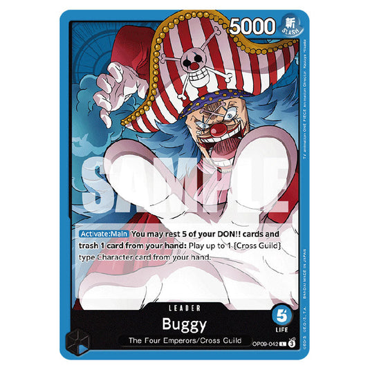 Buggy OP09-042 card from the One Piece set Emperors In The New World