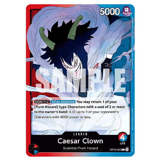 Caesar Clown OP10-002 card from the One Piece set Royal Blood