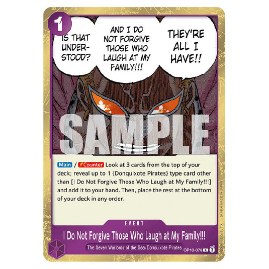 I Do Not Forgive Those Who Laugh at My Family!!! OP10-078 card from the One Piece set Royal Blood