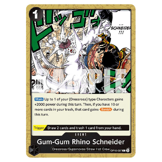 Gum-Gum Rhino Schneider OP10-097 card from the One Piece set Royal Blood