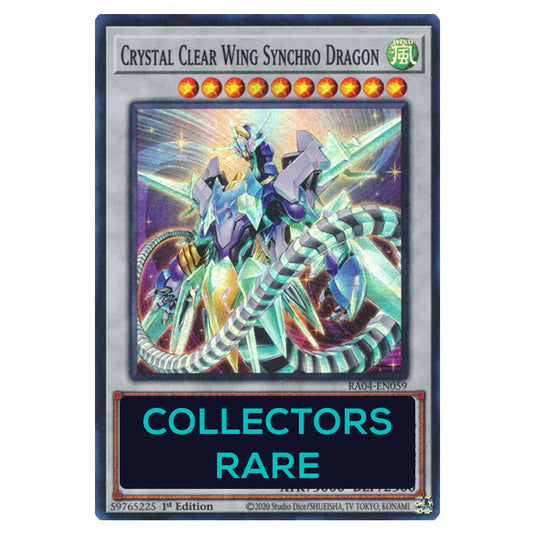 Crystal Clear Wing Synchro Dragon RA04-EN059-CR card from the Yu-Gi-Oh! set Quarter Century Stampede