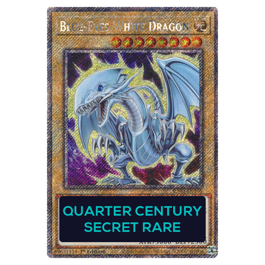 Blue-Eyes White Dragon (8th Artwork) RA04-EN108b-QCSR card from the Yu-Gi-Oh! set Quarter Century Stampede
