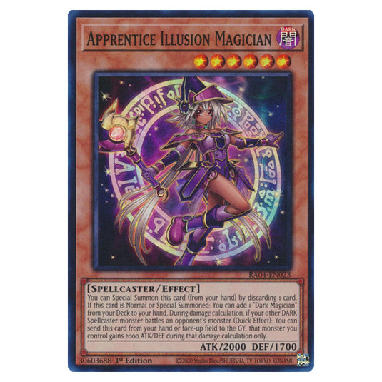 Apprentice Illusion Magician RA04-EN023-SR card from the Yu-Gi-Oh! set Quarter Century Stampede