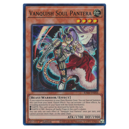 Vanquish Soul Pantera RA04-EN044-SR card from the Yu-Gi-Oh! set Quarter Century Stampede