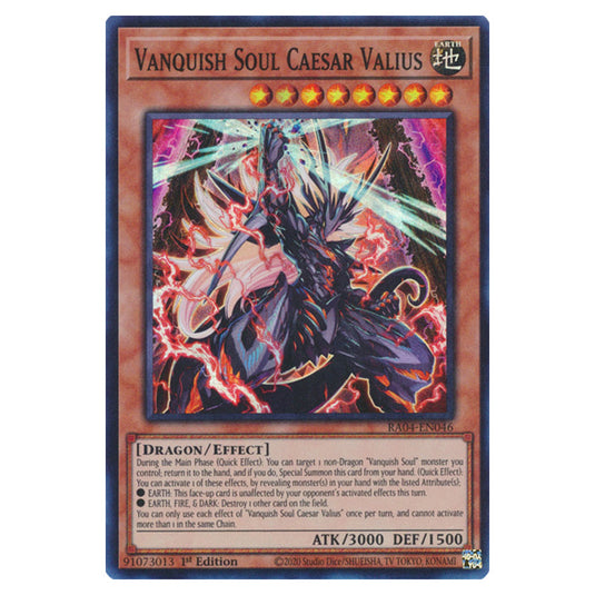 Vanquish Soul Caesar Valius RA04-EN046-SR card from the Yu-Gi-Oh! set Quarter Century Stampede