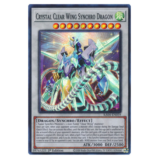 Crystal Clear Wing Synchro Dragon RA04-EN059-SR card from the Yu-Gi-Oh! set Quarter Century Stampede