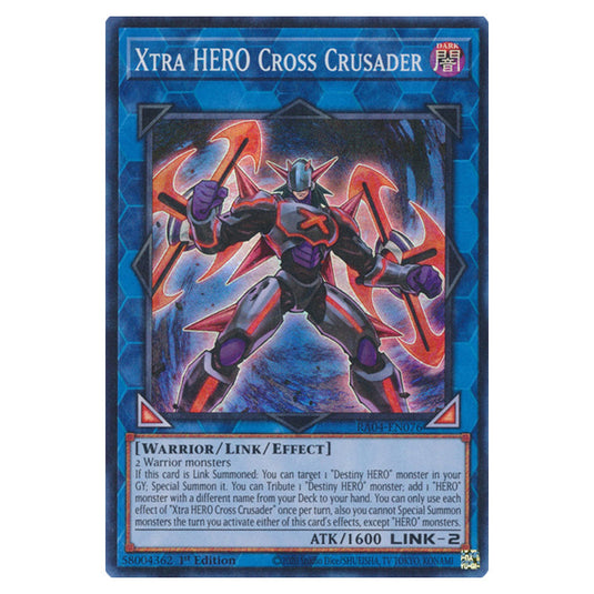 Xtra HERO Cross Crusader RA04-EN076-SR card from the Yu-Gi-Oh! set Quarter Century Stampede