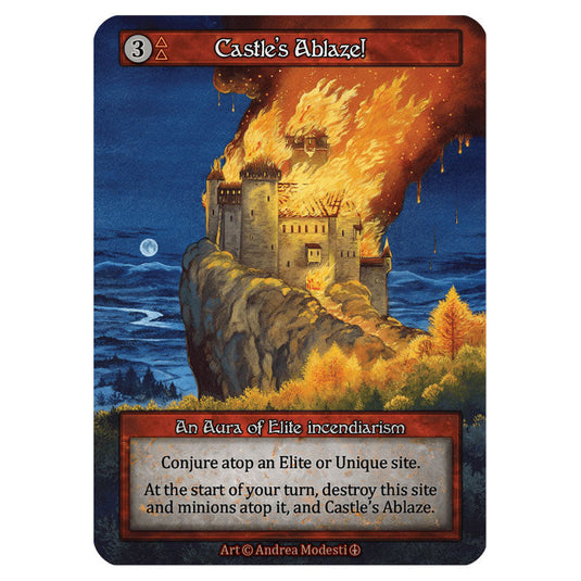Castle's Ablaze! card from the Sorcery: Contested Realm set Arthurian Legends