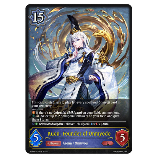Kuon, Founder of Onmyodo BP06-035EN card from the Shadowverse: Evolve set Paragons of the Colosseum