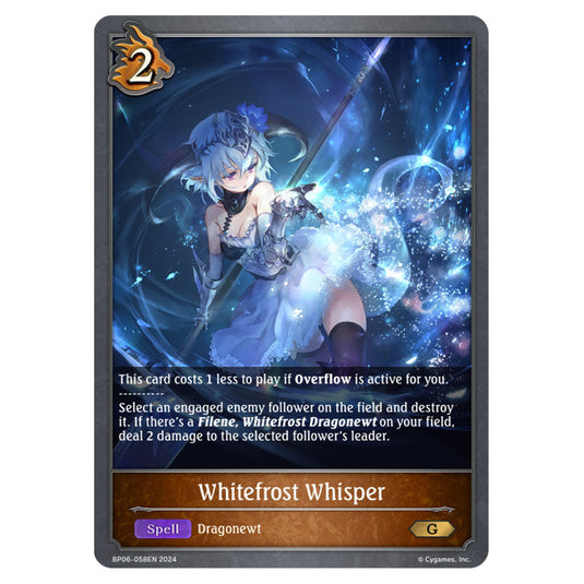 Whitefrost Whisper BP06-058EN card from the Shadowverse: Evolve set Paragons of the Colosseum