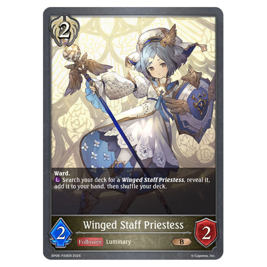 Winged Staff Priestess BP06-P29EN card from the Shadowverse: Evolve set Paragons of the Colosseum
