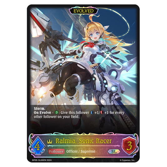 Ralmia, Sonic Racer BP06-SL06EN card from the Shadowverse: Evolve set Paragons of the Colosseum