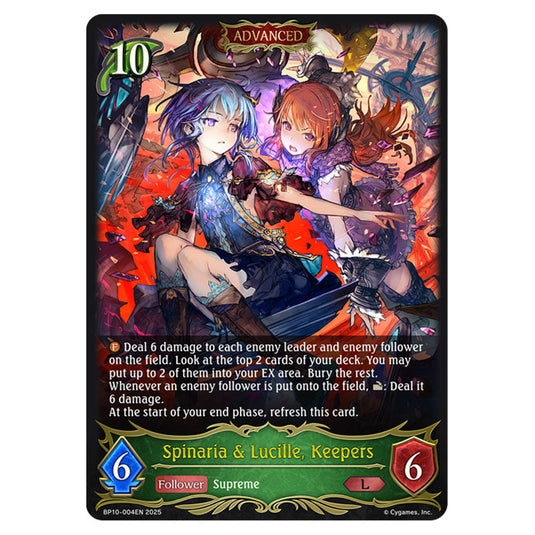 Spinaria & Lucille, Keepers BP10-004EN card from the Shadowverse: Evolve set Gods of the Arcana