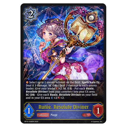 Runie, Resolute Diviner BP10-039EN card from the Shadowverse: Evolve set Gods of the Arcana