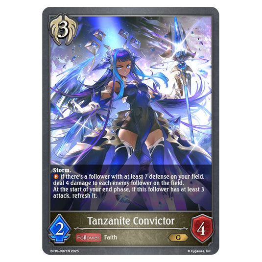 Tanzanite Convictor BP10-097EN card from the Shadowverse: Evolve set Gods of the Arcana