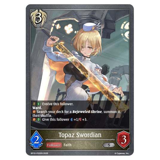 Topaz Swordian BP10-P22EN card from the Shadowverse: Evolve set Gods of the Arcana