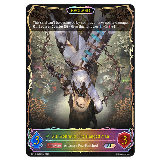 XII. Wolfraud, The Hanged Man BP10-SL02EN card from the Shadowverse: Evolve set Gods of the Arcana