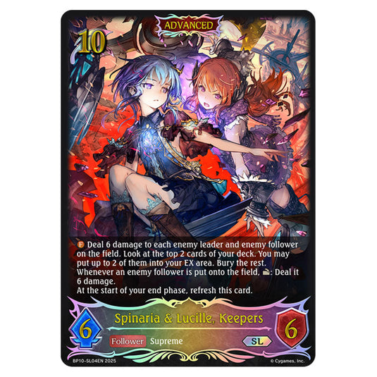 Spinaria & Lucille, Keepers BP10-SL04EN card from the Shadowverse: Evolve set Gods of the Arcana