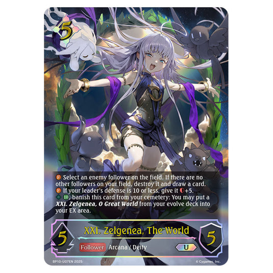 XXI. Zelgenea, The World BP10-U07EN card from the Shadowverse: Evolve set Gods of the Arcana