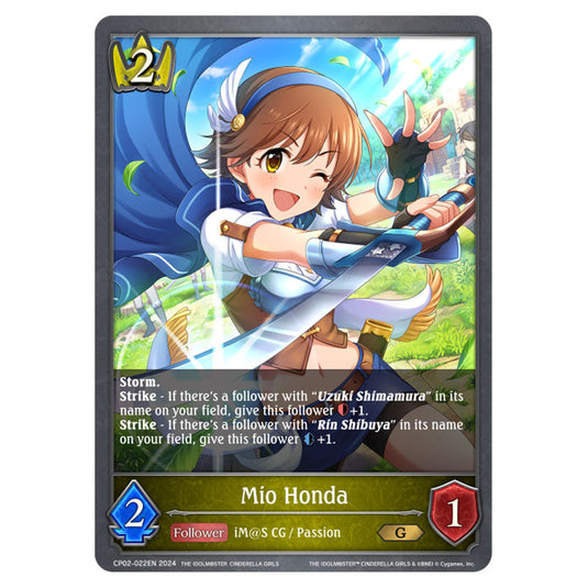 Mio Honda CP02-022EN card from the Shadowverse: Evolve set THE IDOLM@STER CINDERELLA GIRLS