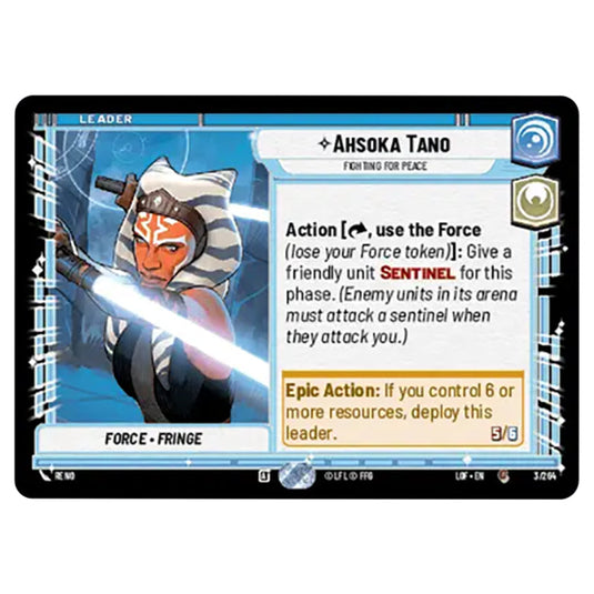 Ahsoka Tano Fighting For Peace card from the Star Wars Unlimited set Legends of the Force