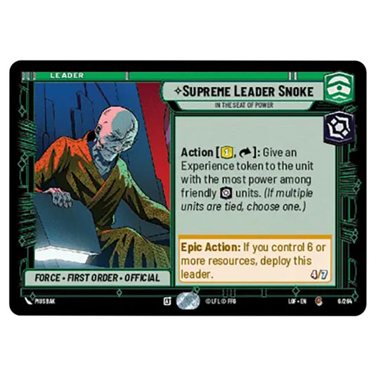 Supreme Leader Snoke In the Seat of Power card from the Star Wars Unlimited set Legends of the Force