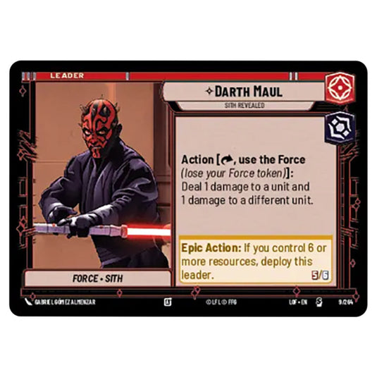 Darth Maul Sith Revealed card from the Star Wars Unlimited set Legends of the Force