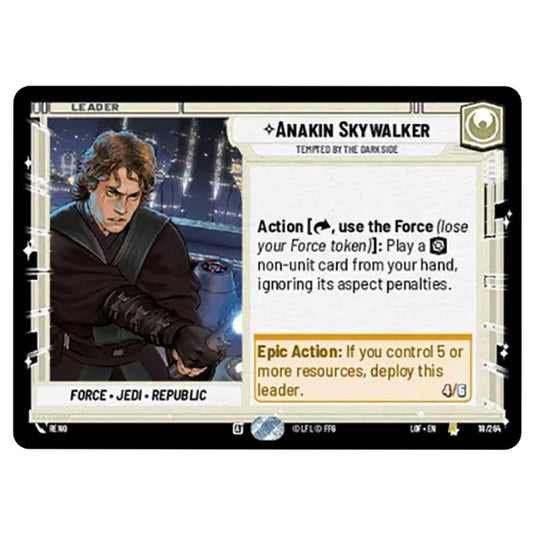 Anakin Skywalker Tempted by the Dark Side card from the Star Wars Unlimited set Legends of the Force