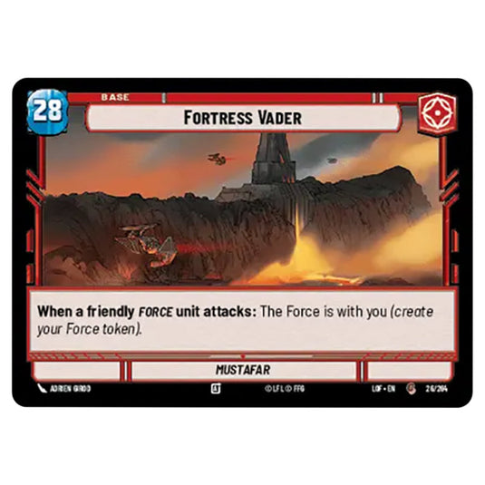 Fortress Vader card from the Star Wars Unlimited set Legends of the Force