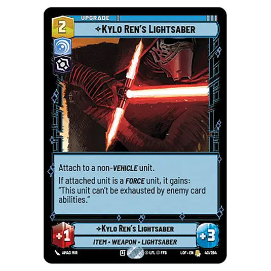 Kylo Ren's Lightsaber card from the Star Wars Unlimited set Legends of the Force