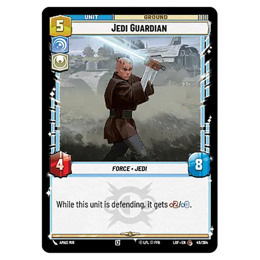 Jedi Guardian card from the Star Wars Unlimited set Legends of the Force
