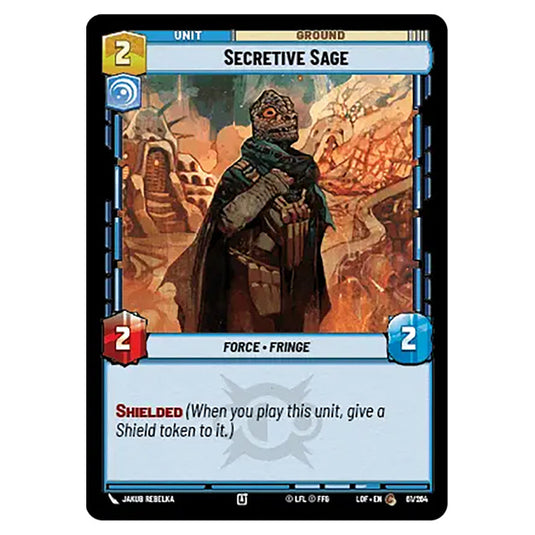 Secretive Sage card from the Star Wars Unlimited set Legends of the Force