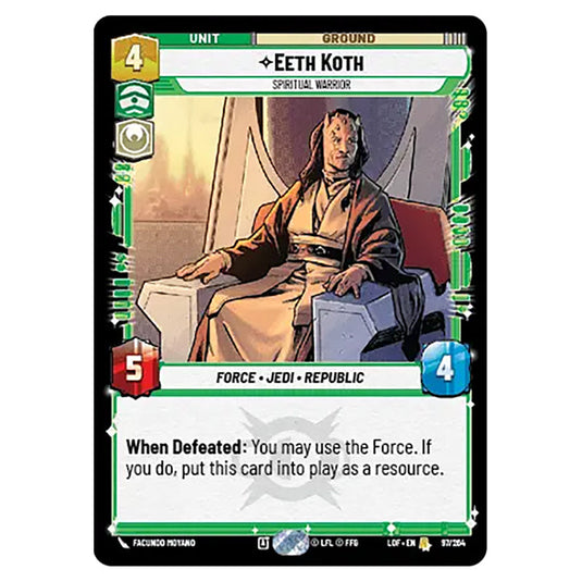 Eeth Koth Spiritual Warrior card from the Star Wars Unlimited set Legends of the Force