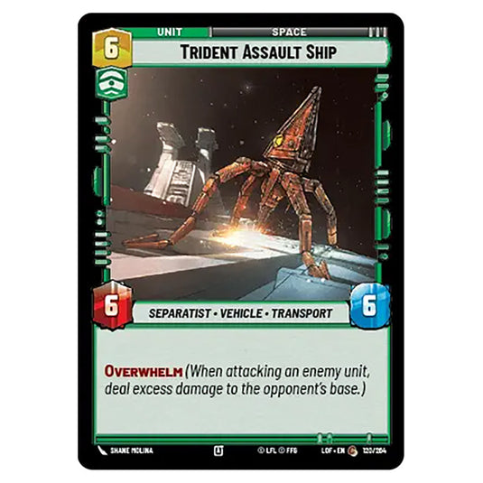 Trident Assault Ship card from the Star Wars Unlimited set Legends of the Force