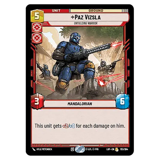 Paz Vizsla Unyielding Warrior card from the Star Wars Unlimited set Legends of the Force