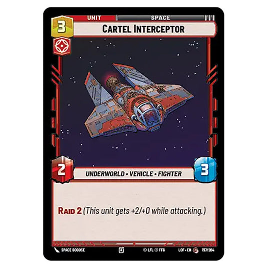 Cartel Interceptor card from the Star Wars Unlimited set Legends of the Force