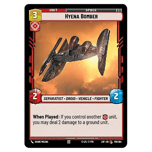 Hyena Bomber card from the Star Wars Unlimited set Legends of the Force