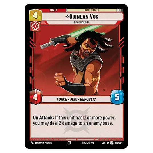 Quinlan Vos Dark Disciple card from the Star Wars Unlimited set Legends of the Force