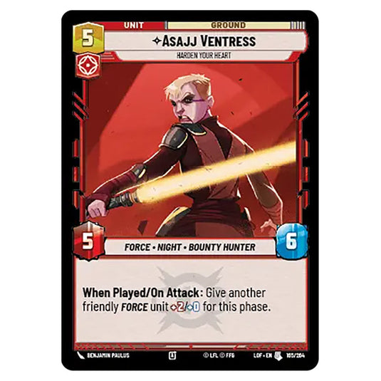 Asajj Ventress Harden Your Heart card from the Star Wars Unlimited set Legends of the Force