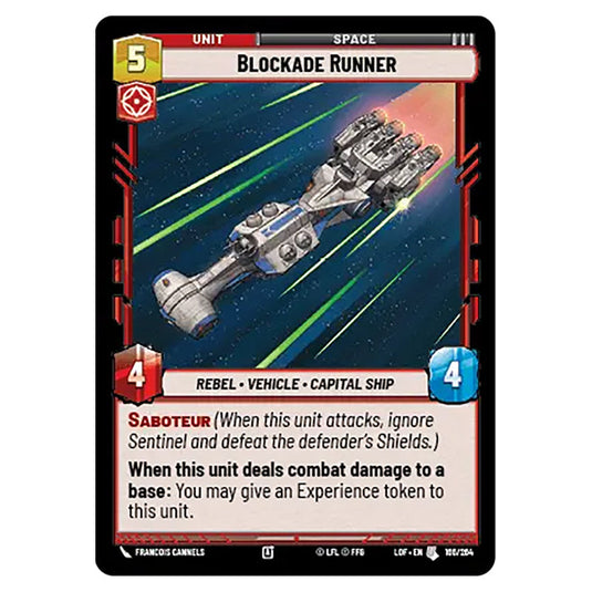 Blockade Runner card from the Star Wars Unlimited set Legends of the Force