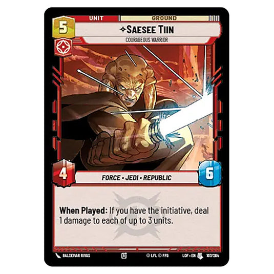 Saesee Tiin Courageous Warrior card from the Star Wars Unlimited set Legends of the Force