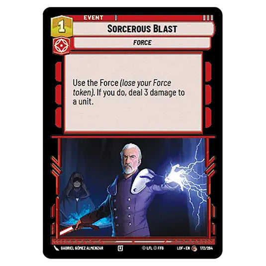 Sorcerous Blast card from the Star Wars Unlimited set Legends of the Force