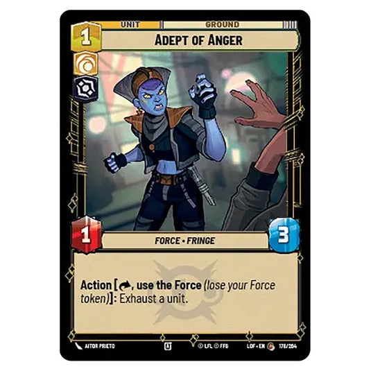 Adept of Anger card from the Star Wars Unlimited set Legends of the Force