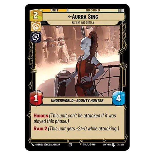 Aurra Sing Patient and Deadly card from the Star Wars Unlimited set Legends of the Force