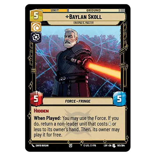 Baylan Skoll Enigmatic Master card from the Star Wars Unlimited set Legends of the Force