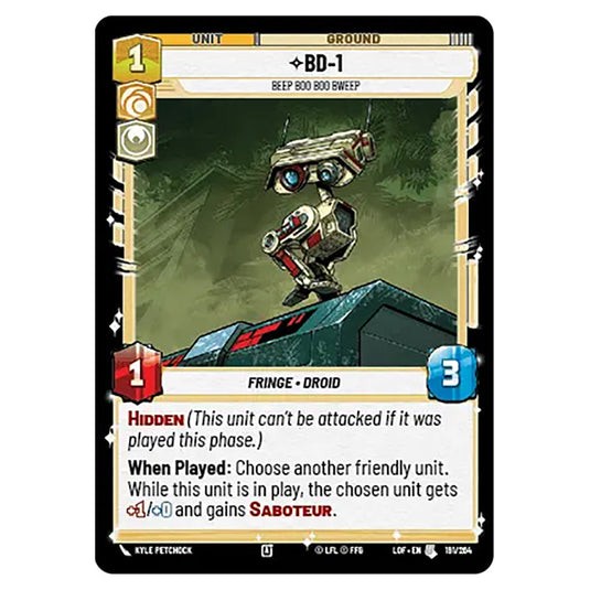BD-1 Beep Boo Boo Bweep card from the Star Wars Unlimited set Legends of the Force