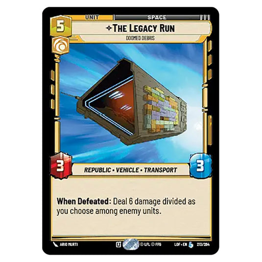 The Legacy Run Doomed Debris card from the Star Wars Unlimited set Legends of the Force