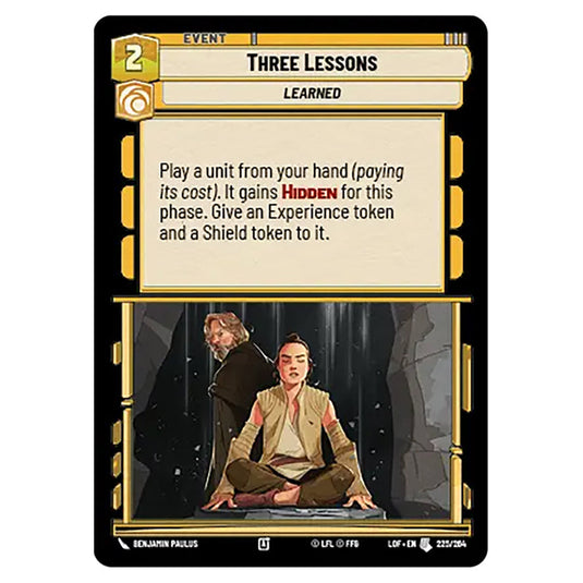 Three Lessons card from the Star Wars Unlimited set Legends of the Force